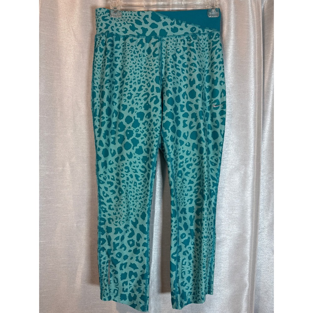 Nike Dri Fit Womens Athletic Leggings Teal Leopard Print‎ Running Size S